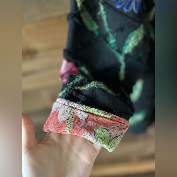 Vintage 90s Roaman’s 100% Cotton Black Floral Embroidered Button Front Jacket - Picture 6 of 12